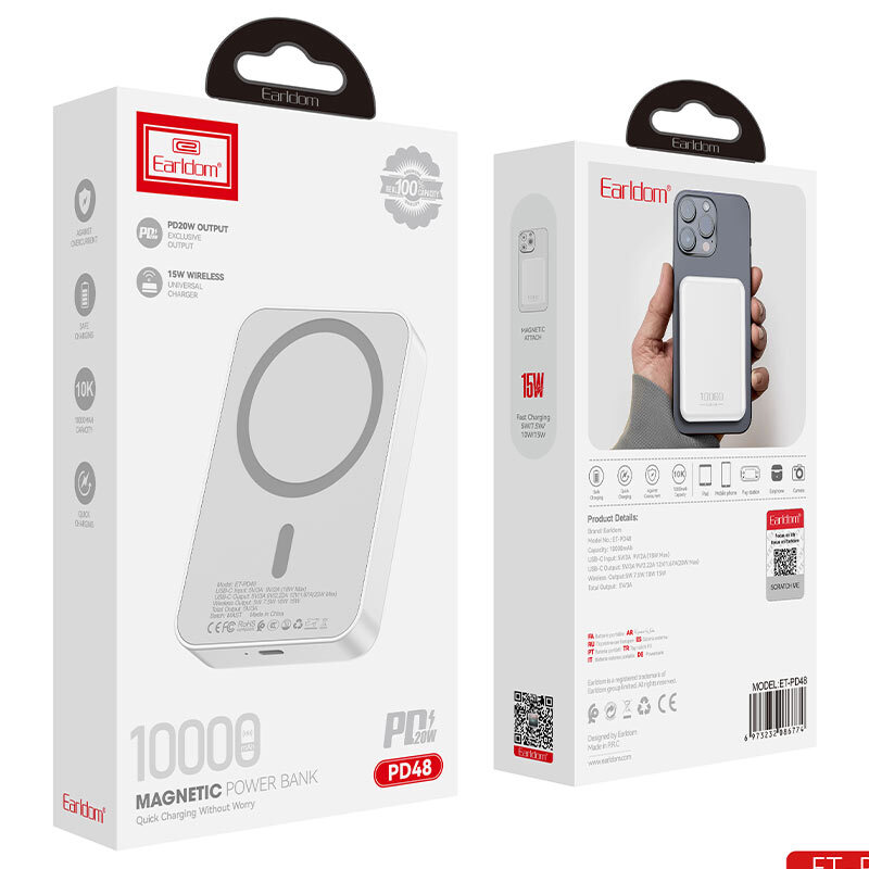 پاور بانک بی سیم ارلدام ET-PD48 PD 20W ظرفیت 10 هزار میلی آمپر